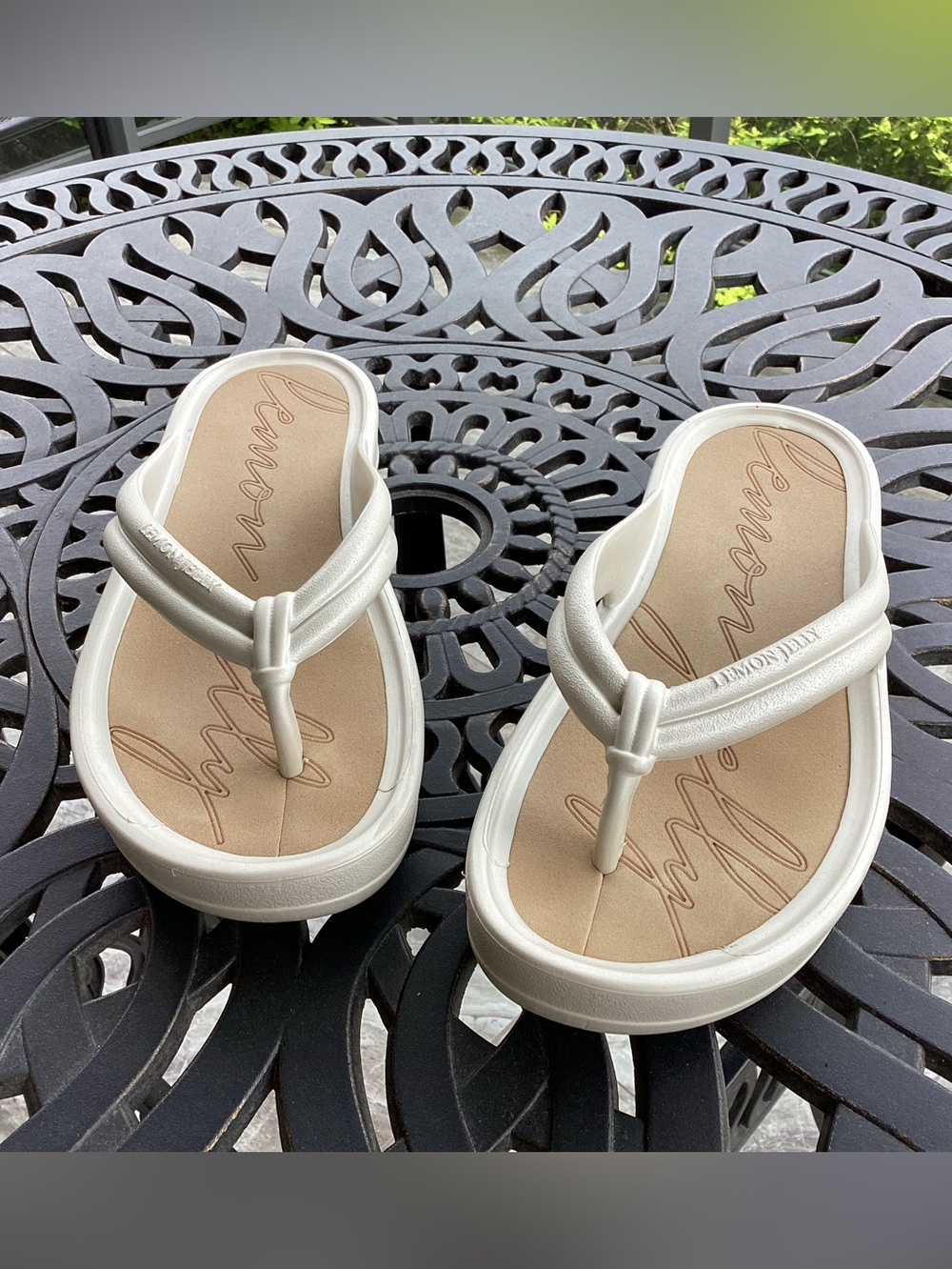 Lemon Jelly Women's Cream Thong Sandals - Cushioned Slip-On